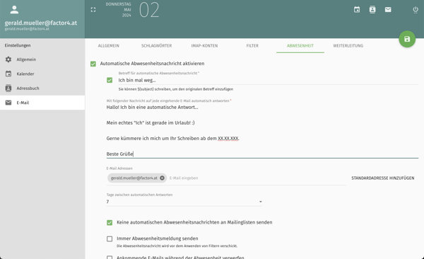 Abwesenheits-Mail einrichten