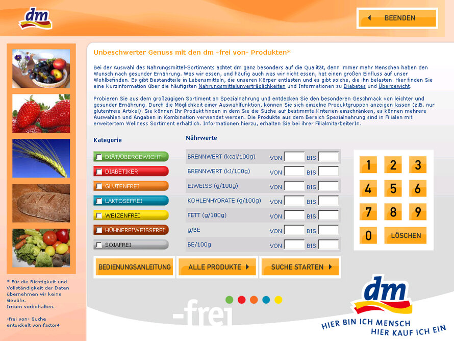 "Frei von" Suche,  Modifikation für Terminals in den Filialen